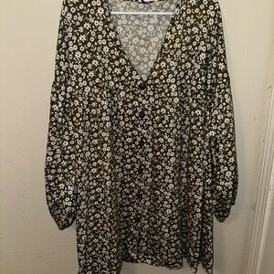 ASOS Curve Olive Floral V-Neck Top